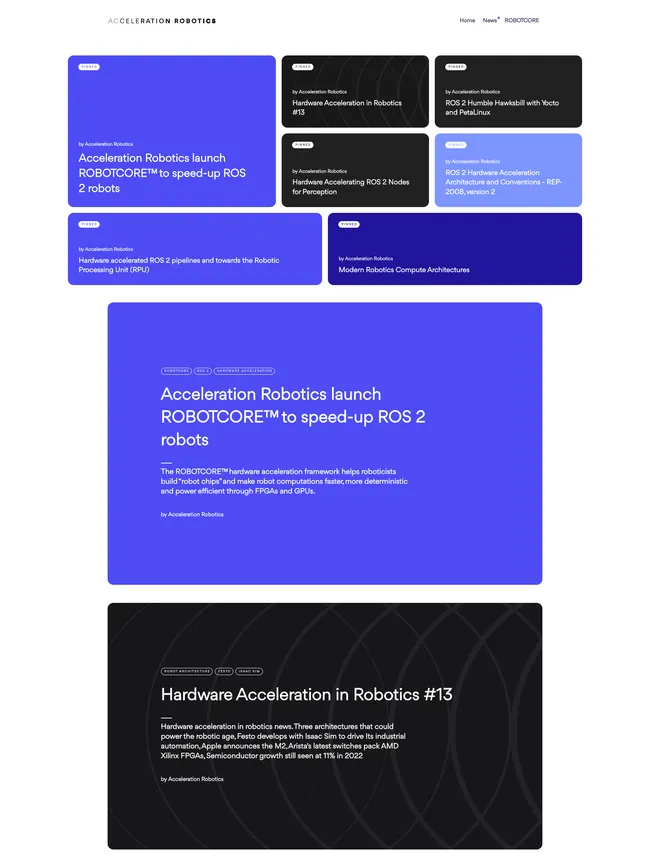 news.accelerationrobotics.com — site built with Maido Ghost theme